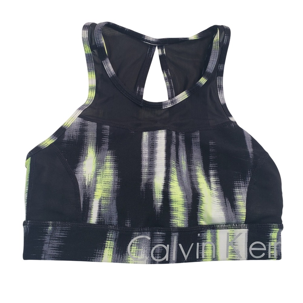 Calvin Klein Performance Sports Bra Tie Dye Neon Green Black Gray Athletic Top M